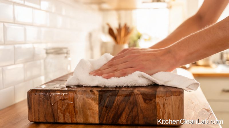 Apply food-grade mineral oil to protect butcher block countertops