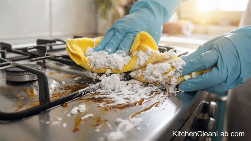 Using baking soda and dish soap degreaser on greasy stovetop