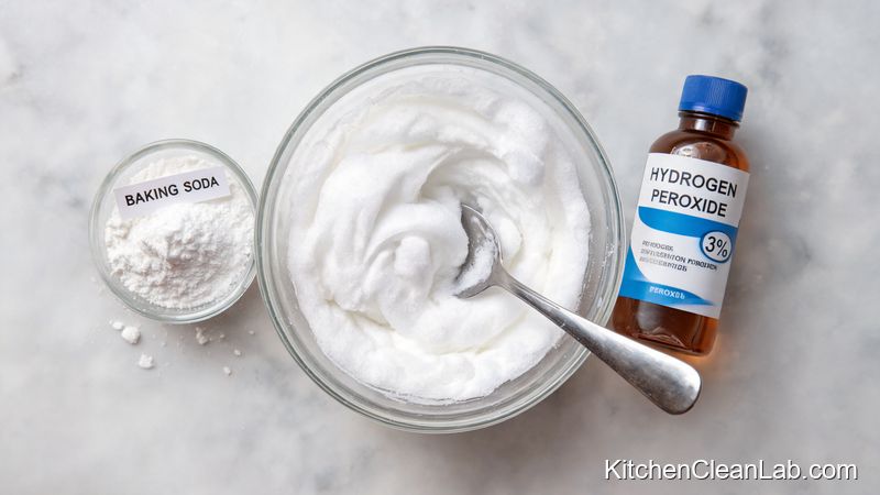 Mixing baking soda and hydrogen peroxide poultice for granite hard water stains