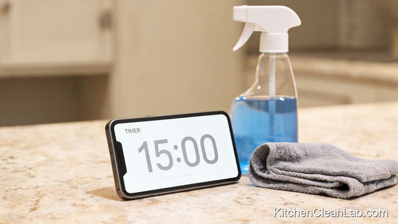 smartphone timer set to 15 minutes for nightly kitchen reset routine