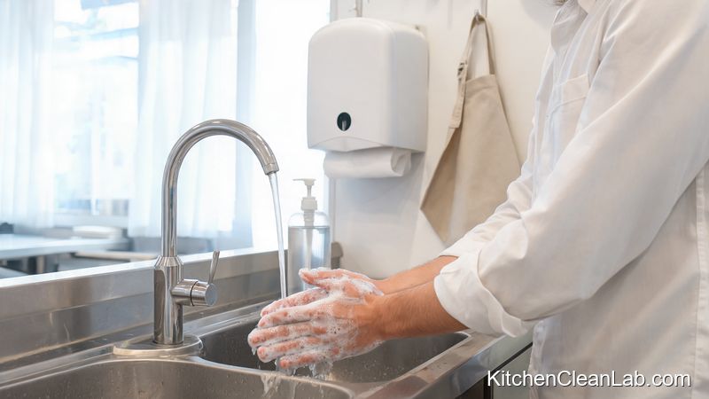 commercial home baker handwashing station with paper towels and unscented soap