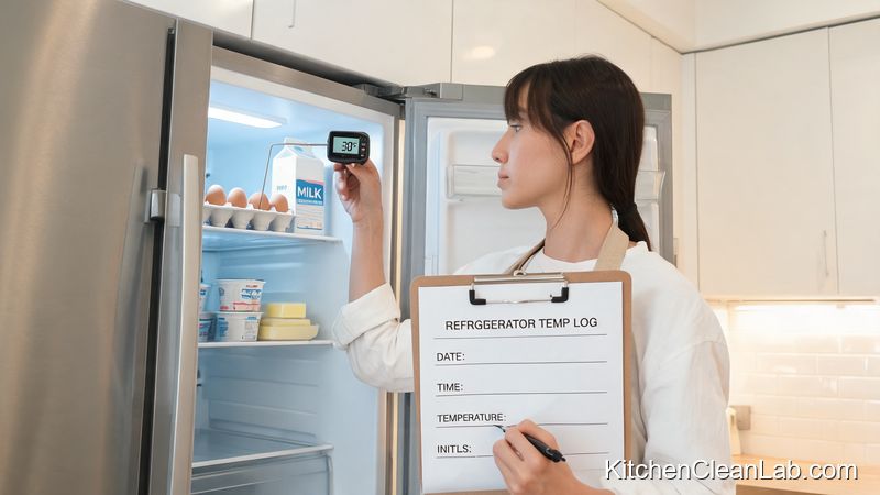 digital thermometer logging refrigerator and freezer temperatures in a home bakery