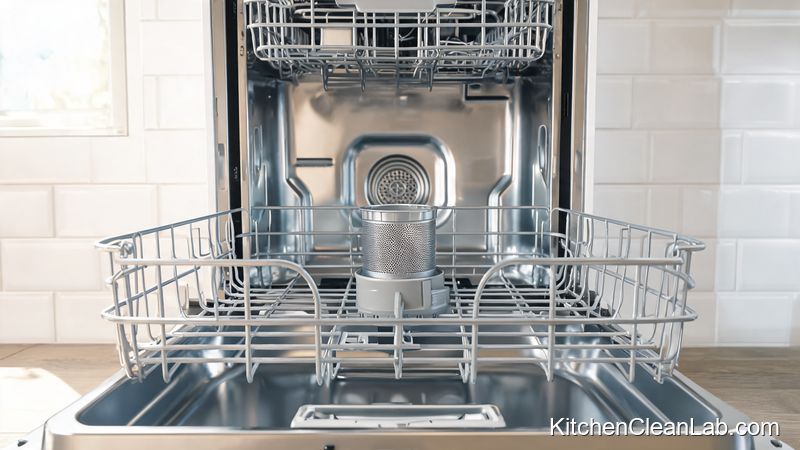 How to clean a dishwasher filter - locating the filter after removing the bottom rack