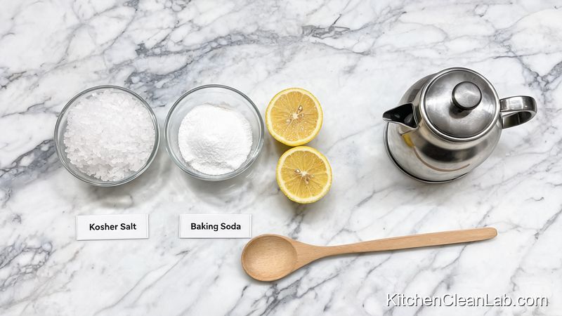 DIY ingredients for salt and lemon kitchen drain deodorizer