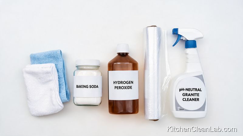 Safe cleaning supplies for hard water stain removal from granite