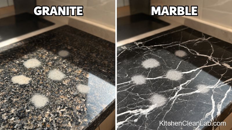 Hydrogen peroxide causing dull etch spots on marble and granite kitchen countertop
