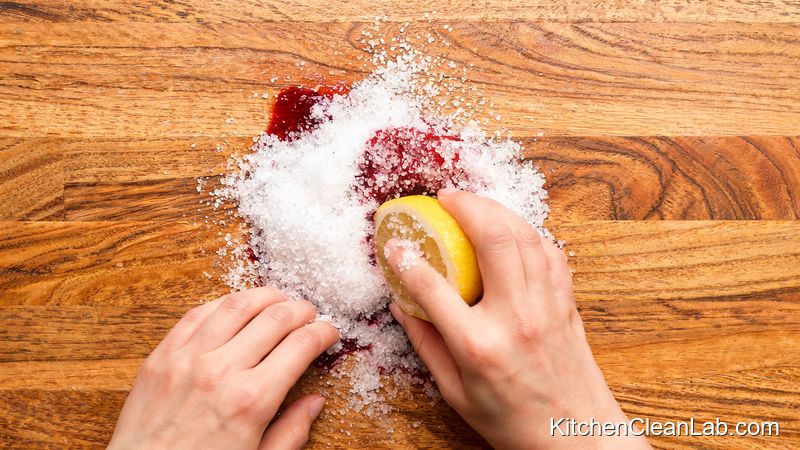 Removing butcher block stains with lemon and salt scrub