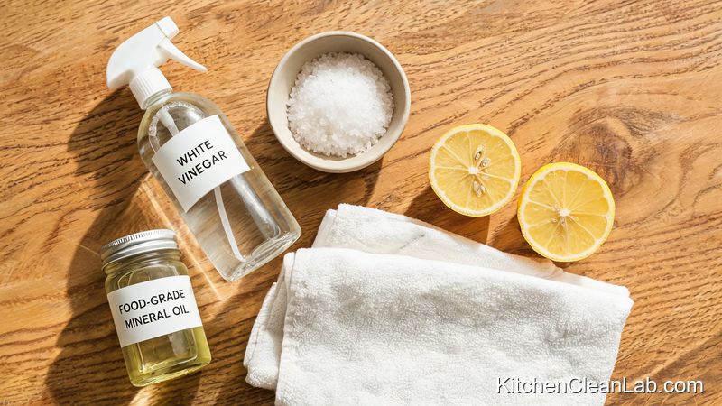 Natural supplies for how to sanitize butcher block countertops naturally with vinegar and lemon