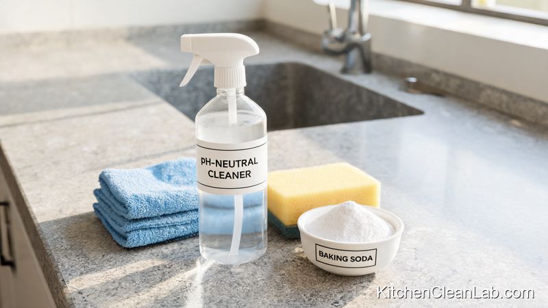 Non-abrasive cleaning tools and pH-neutral cleaner for a composite granite sink