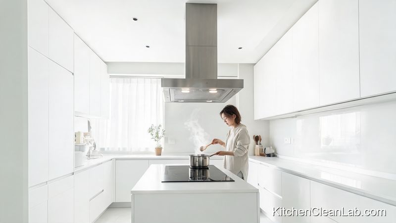 Preventing white laminate cabinet yellowing with proper range hood ventilation