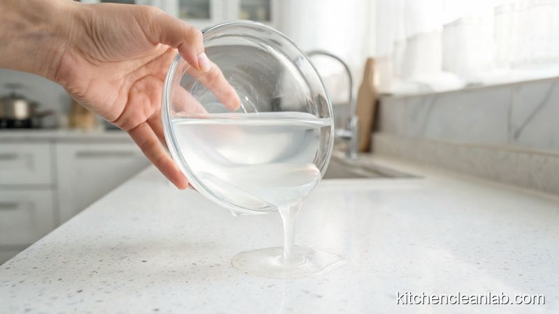 Testing diluted white vinegar on a quartz countertop to check for surface etching