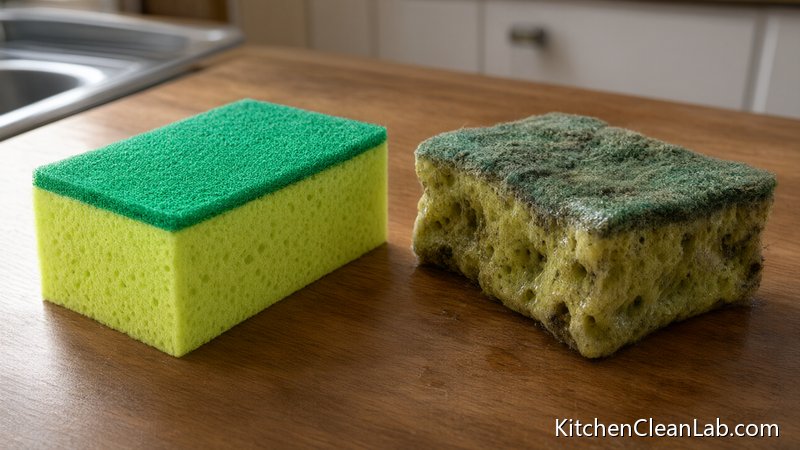 Replacing an old smelly kitchen sponge for daily cleaning safety