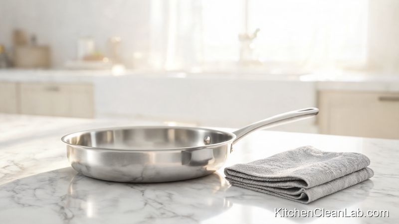 shiny stainless steel pan after removing burn marks with cream of tartar cleaner