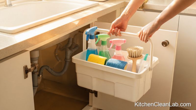 portable cleaning caddy under sink ready to lift out