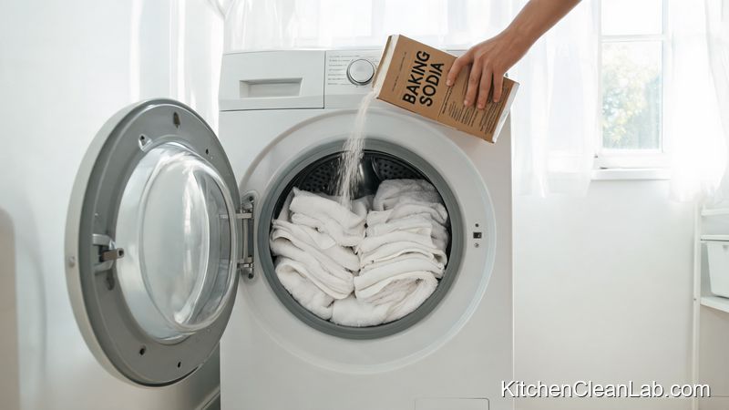 Washing kitchen towels with baking soda to remove fish and frying odors