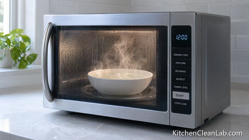 White vinegar steam removes a bad microwave smell from the interior